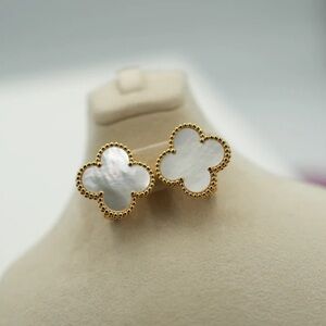 Gold-Plated  Studs White Stone Earrings
